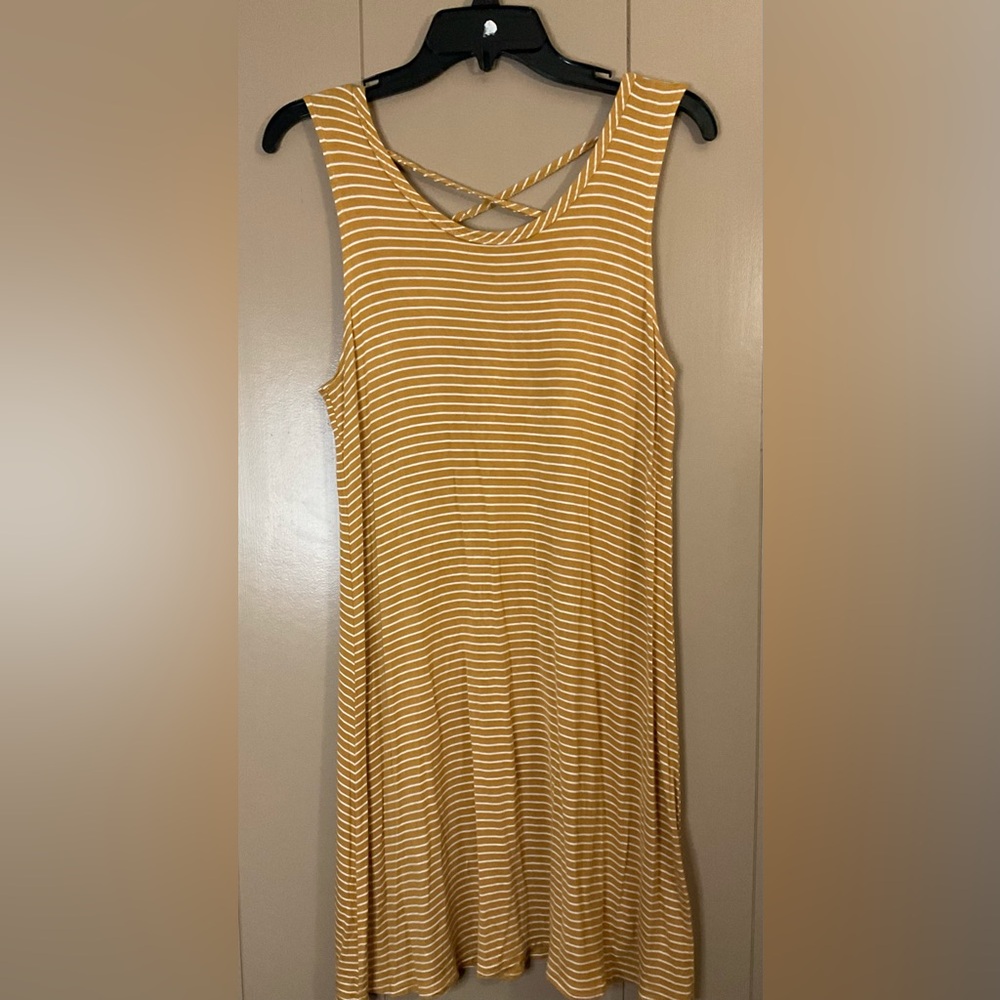 OLIVIA RAE MINI TANK DRESS GOLD/WHITE STRIPES SIZE LARGE
